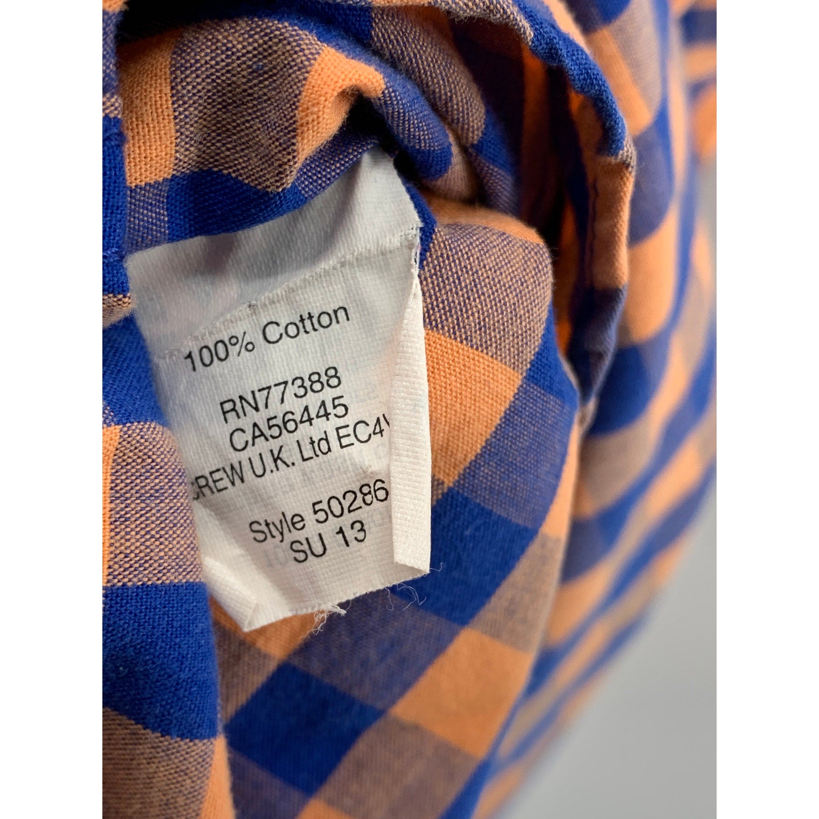 J.CREW Men’s Orange-Blue Gingham Regular Fit Button-Up Long Sleeve Shirt SZ M