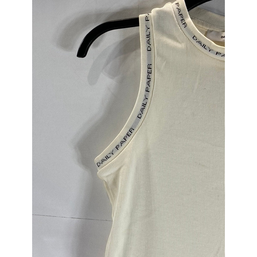 DAILY PAPER Women's Beige Ribbed Erib Crewneck Sleeveless Mini Dress SZ M