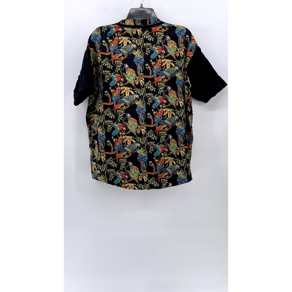 UNBRANDED Men's Black Tropical Print Button-Up Short Sleeve Shirt SZ L