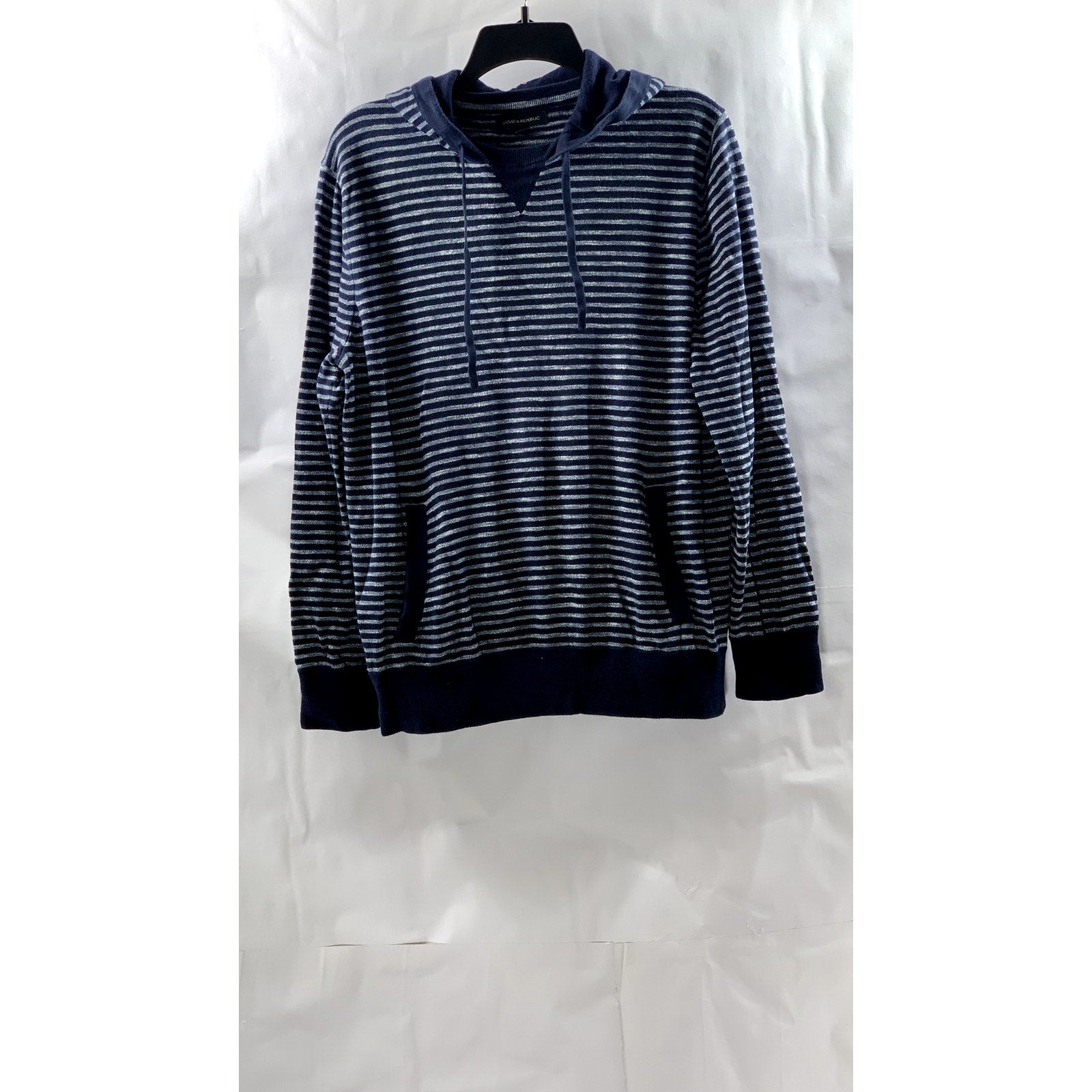 BANANA REPUBLIC Men's Blue Striped Hooded Casual Sweatshirt SZ L