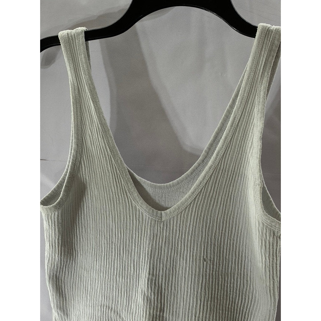 OUT FROM UNDER Women's White Ribbed Deep Scoop-Neck Cropped Tank Top SZ L
