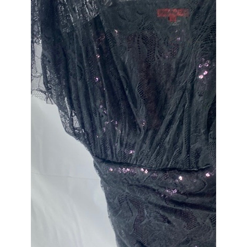 VIVIENNE TAM Women's Black-Purple Sequin Embellished Lace Overlay Mini Dress SZ4