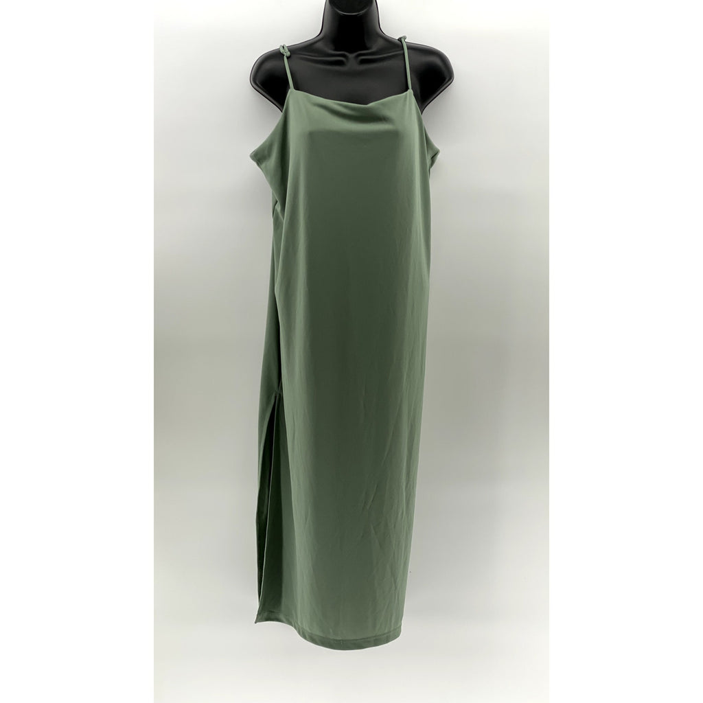 H&M Women's Sage Green Cowl-Neck Spaghetti Strap Midi Slip Dress SZ L