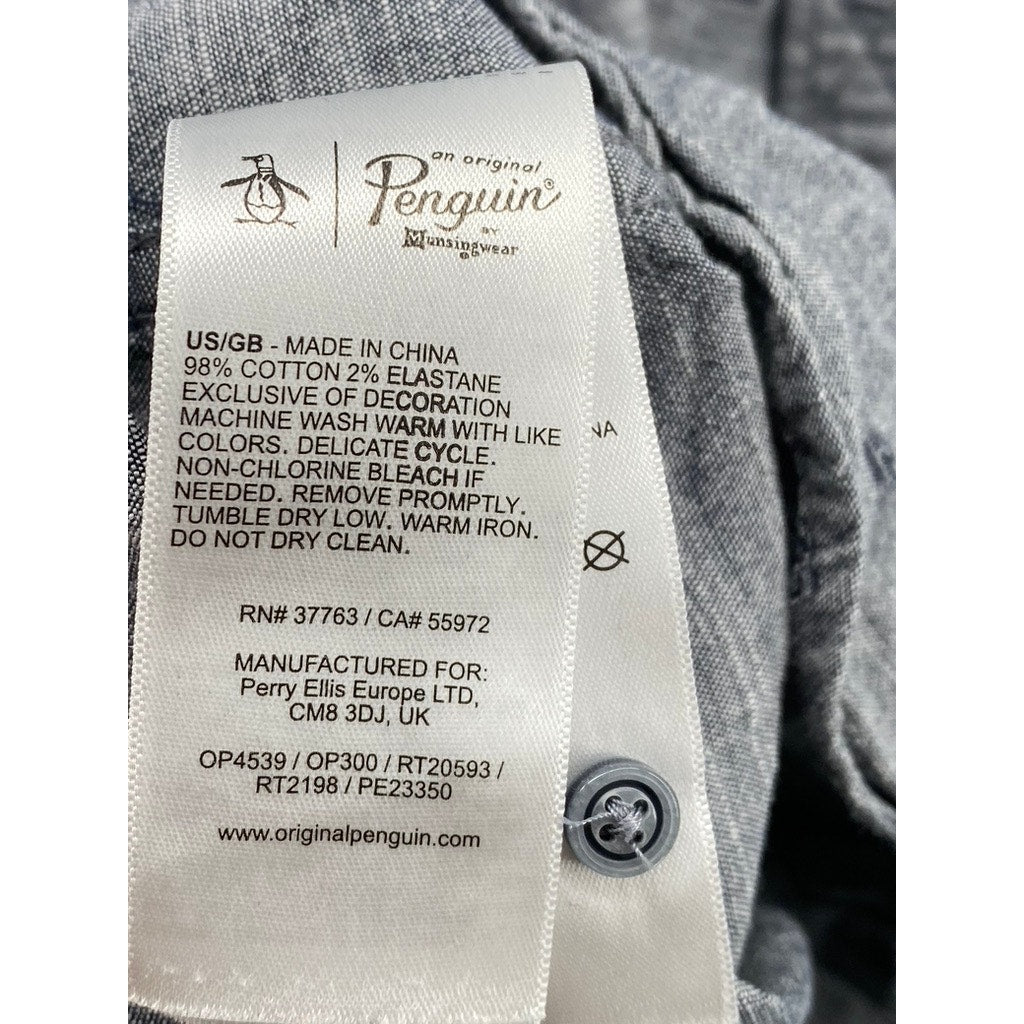 ORIGINAL PENGUIN Men's Gray Cassette Regular-Fit Button-Up Long Sleeve Shirt SZL