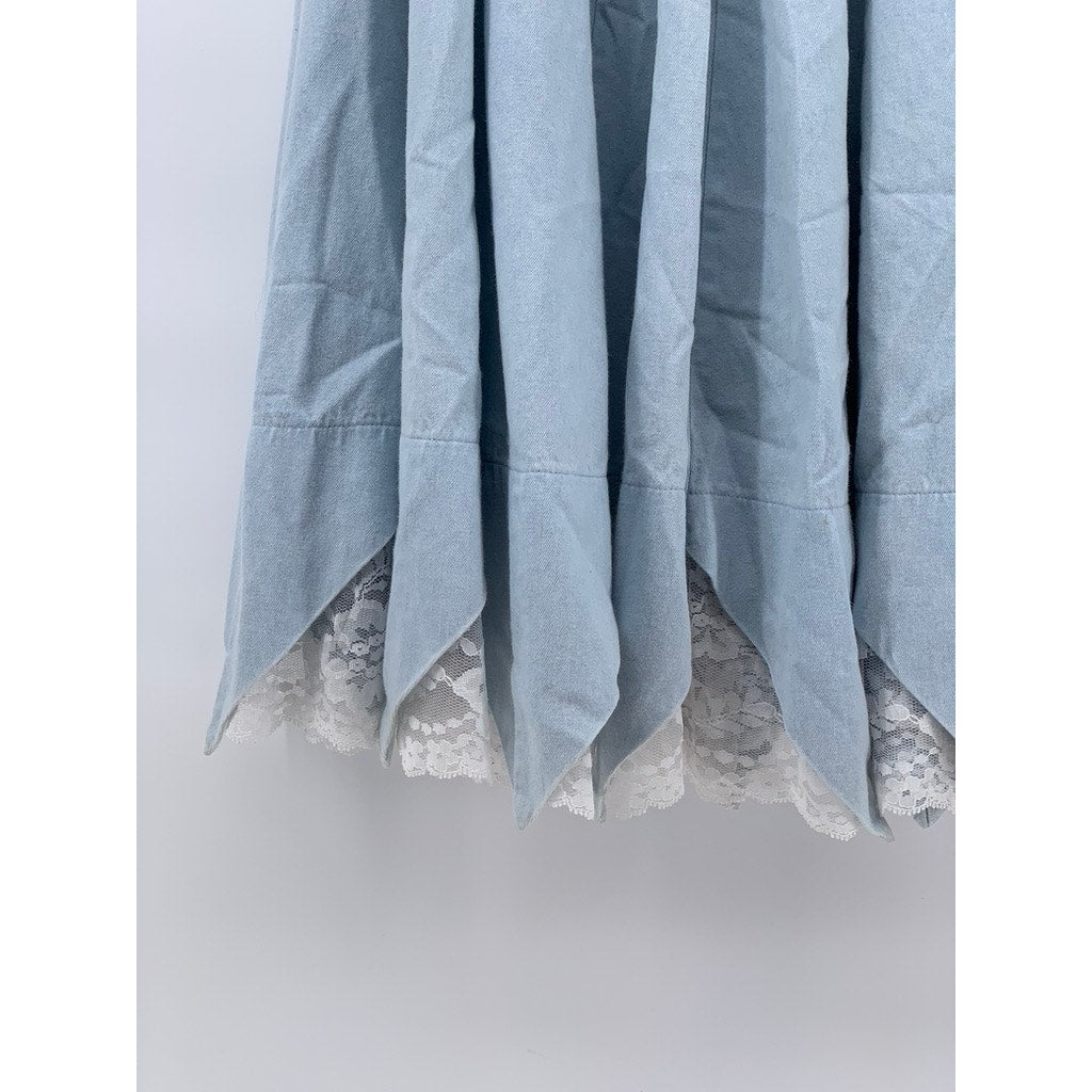 LONDON BRIDGE MONDIKI Women’s Blue Vintage Lace Trim Point Hem Skirt SZ 20