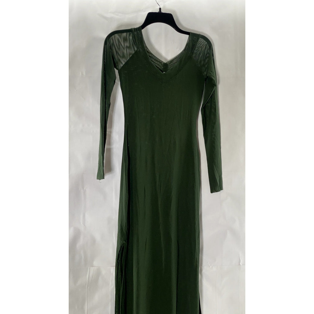 SILENCE + NOISE Women's Dark Green Dylan Off-The-Shoulder Sheer Maxi Dress SZ M