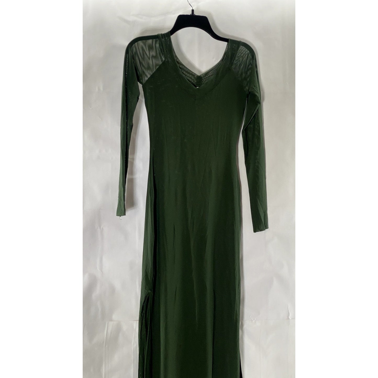 SILENCE + NOISE Women's Dark Green Dylan Off-The-Shoulder Sheer Maxi Dress SZ M