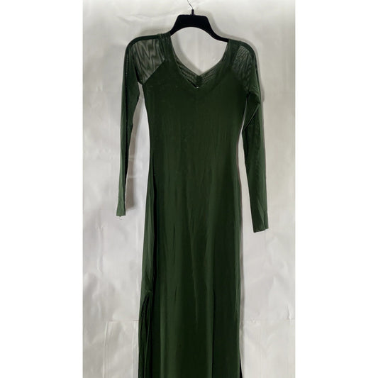 SILENCE + NOISE Women's Dark Green Dylan Off-The-Shoulder Sheer Maxi Dress SZ M