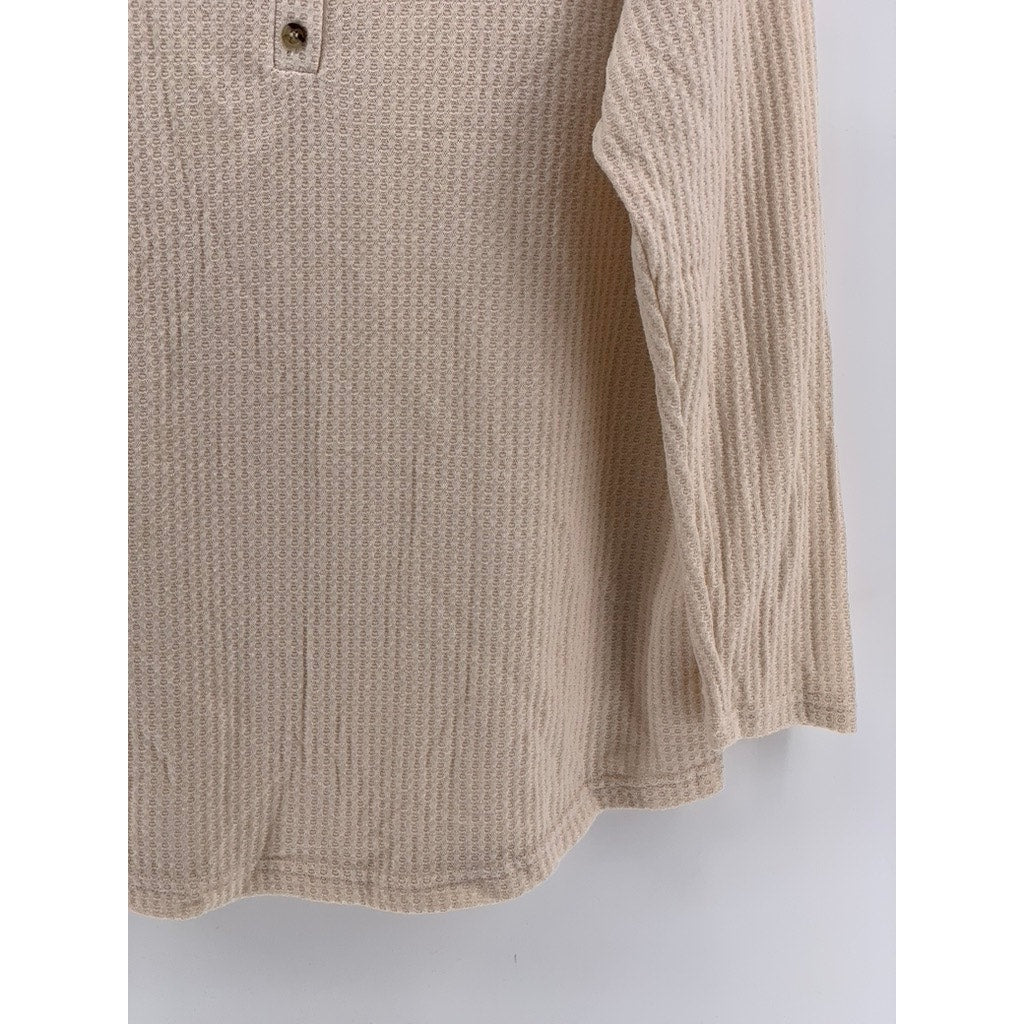NINEXIS Women's Beige Textured Scoop-Neck Long Sleeve Top SZ L