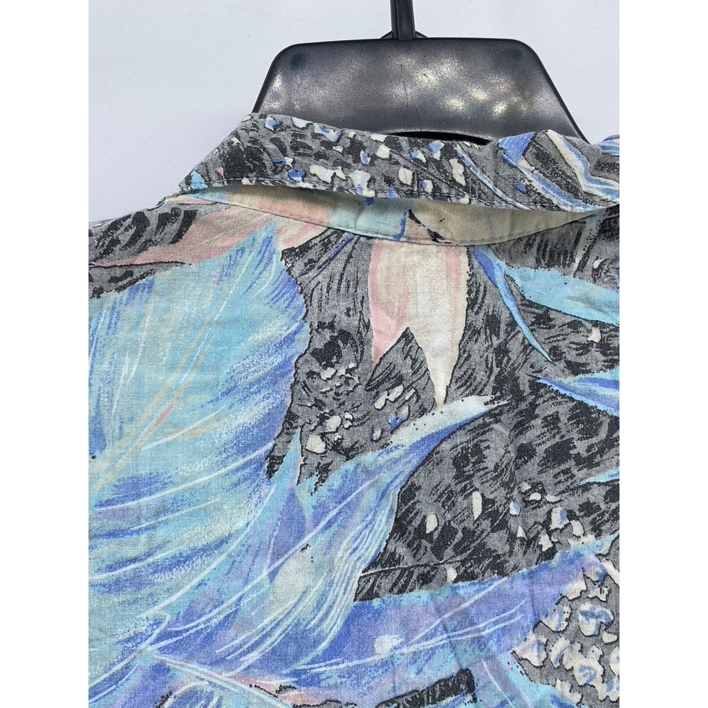 ORIGINAL VENEZIA SPORTSWEAR Men's Blue Floral Tropical Button-Up Shirt SZ L