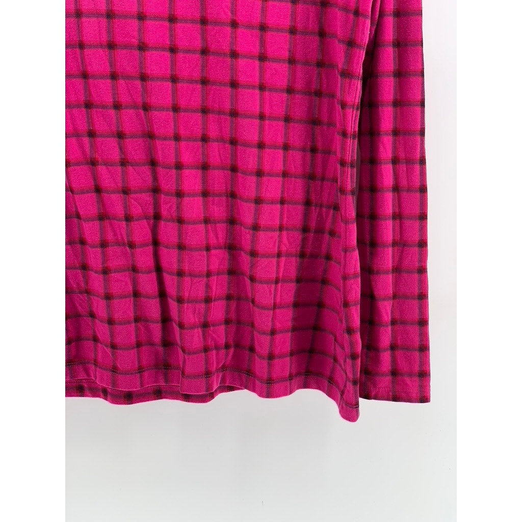 TOMMY HILFIGER Women's Magenta Grid Scoop-Neck Long Sleeve Top SZ XL