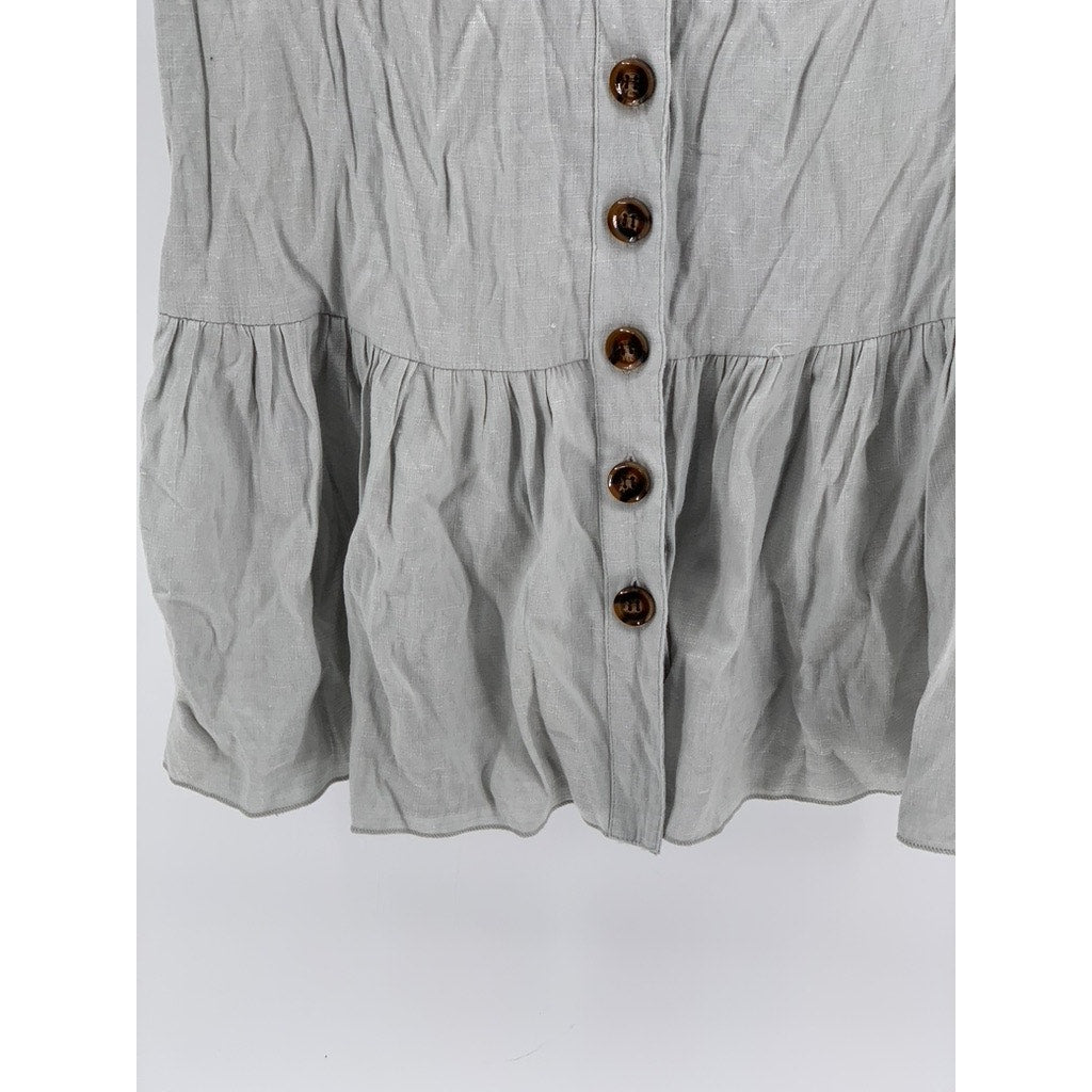 UNBRANDED Women's Gray V-Neck Button-Front Ruffle Hem Dress SZ M