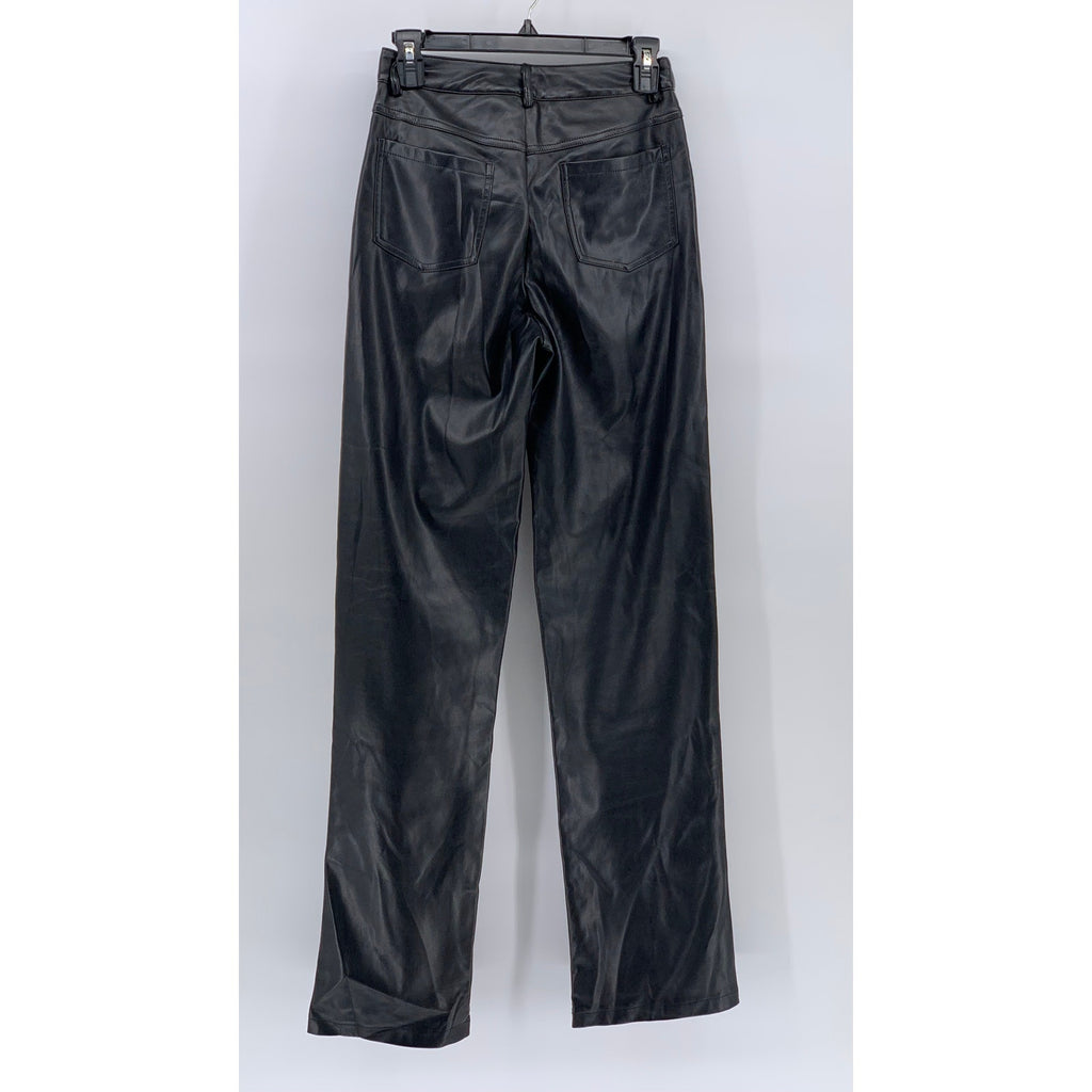 FINESSE Women’s Black Faux-Leather Solid High-Rise Straight-Leg Pant SZ XS