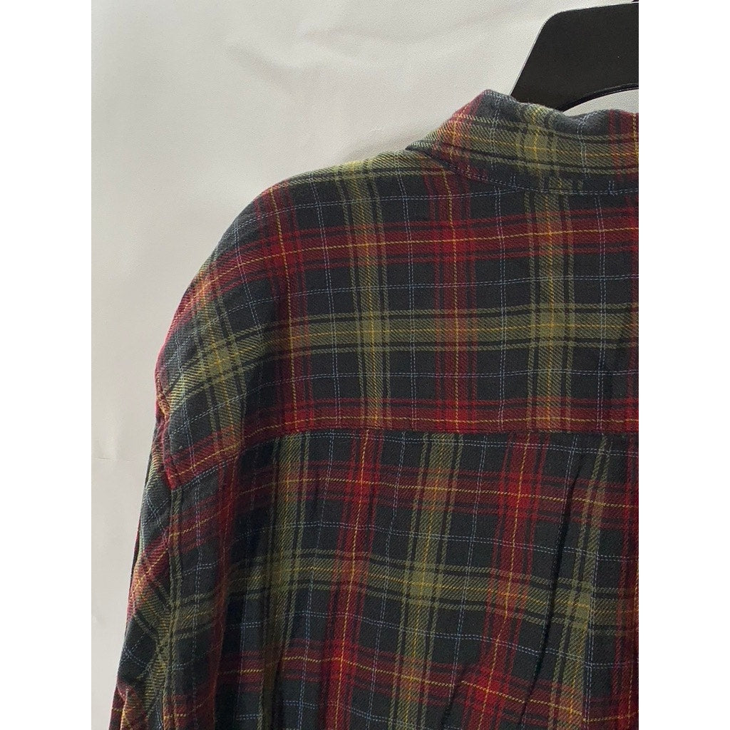 CARBON2COBALT Men's Tall Red/Green Plaid Flannel Button-Up Shirt SZ XL/T