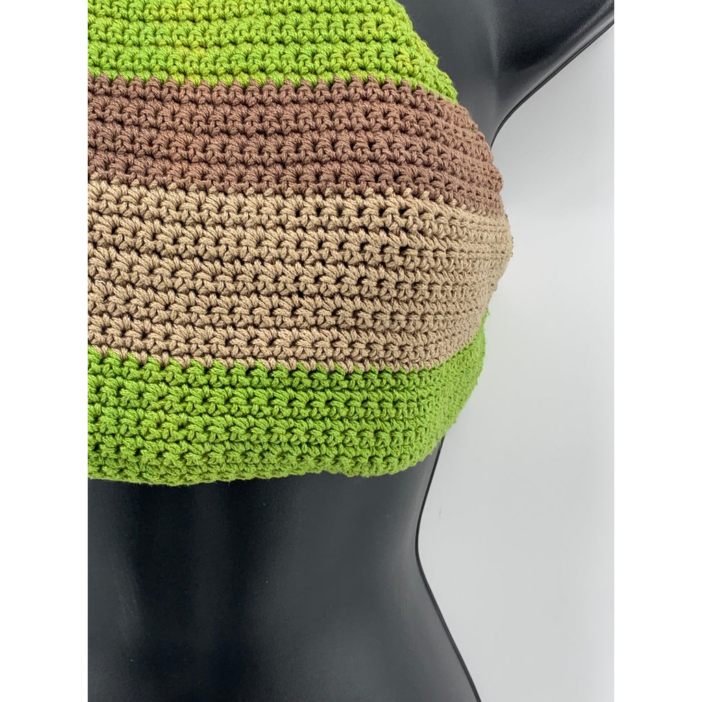 UNBRANDED Women's Green-Brown Crochet Knit Halter Open-Back Crop Top SZ M