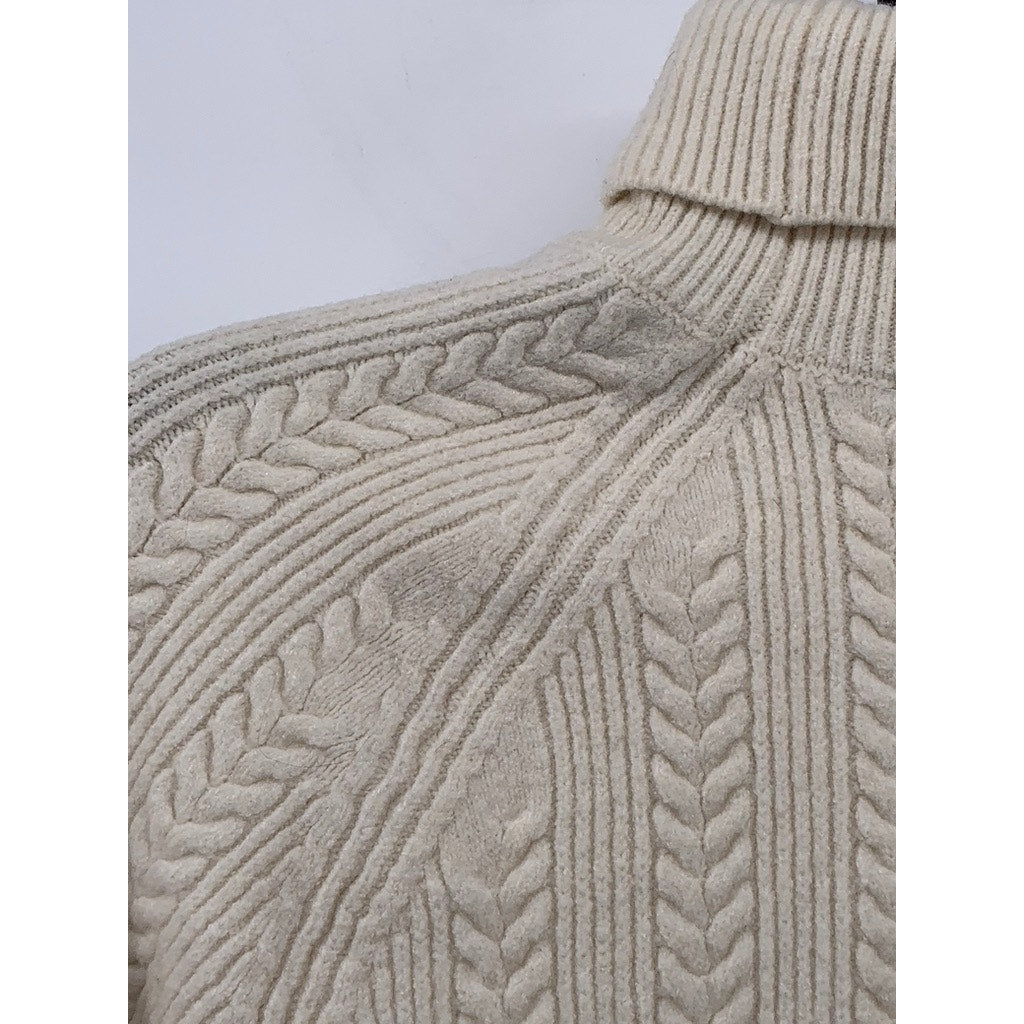 MNG MANGO Women's Cream Cable Knit Pullover Turtleneck Long Sleeve Sweater SZ S