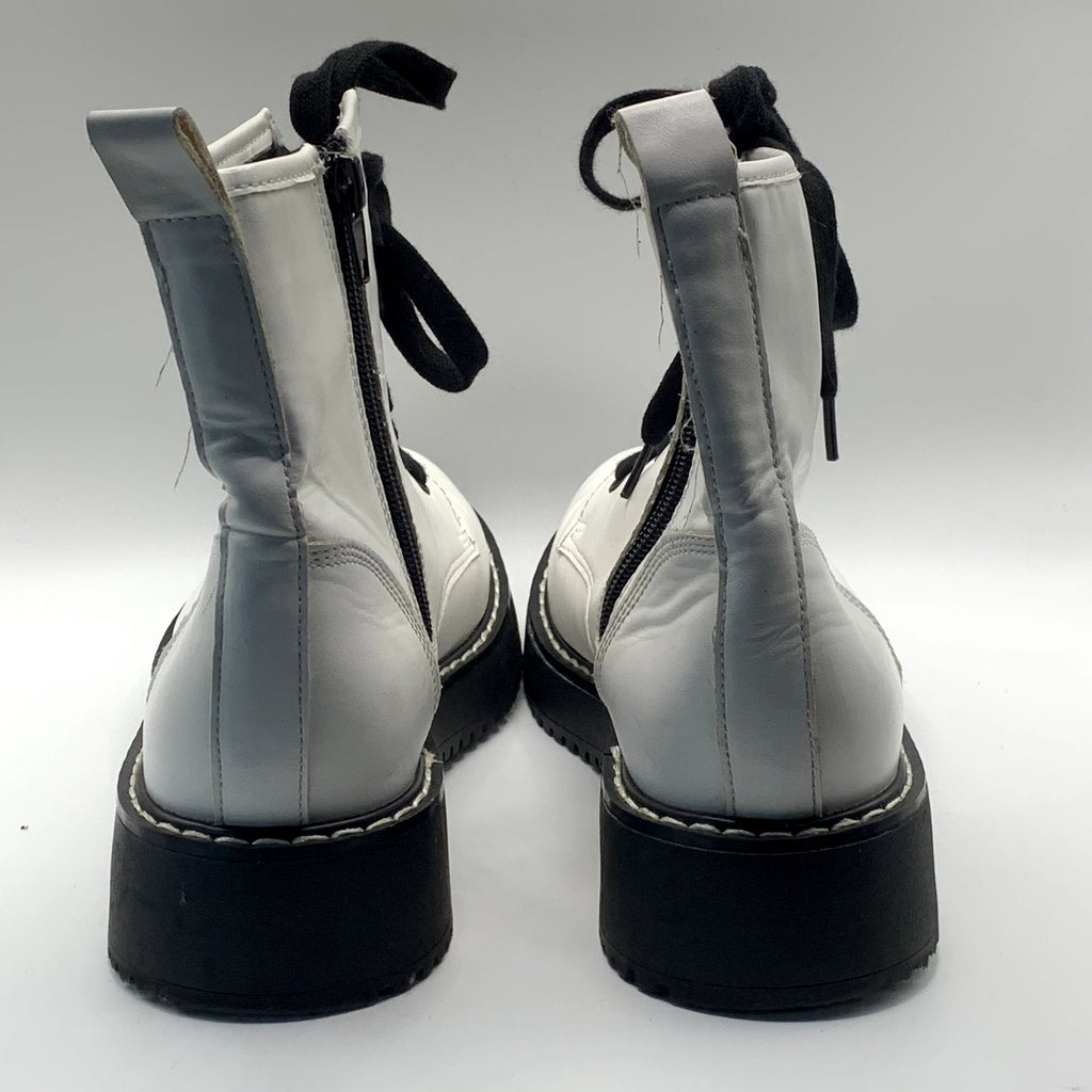 MADDEN GIRL Women's White Kurtt Faux-Leather Side-Zip Lace-Up Combat Boots SZ7.5