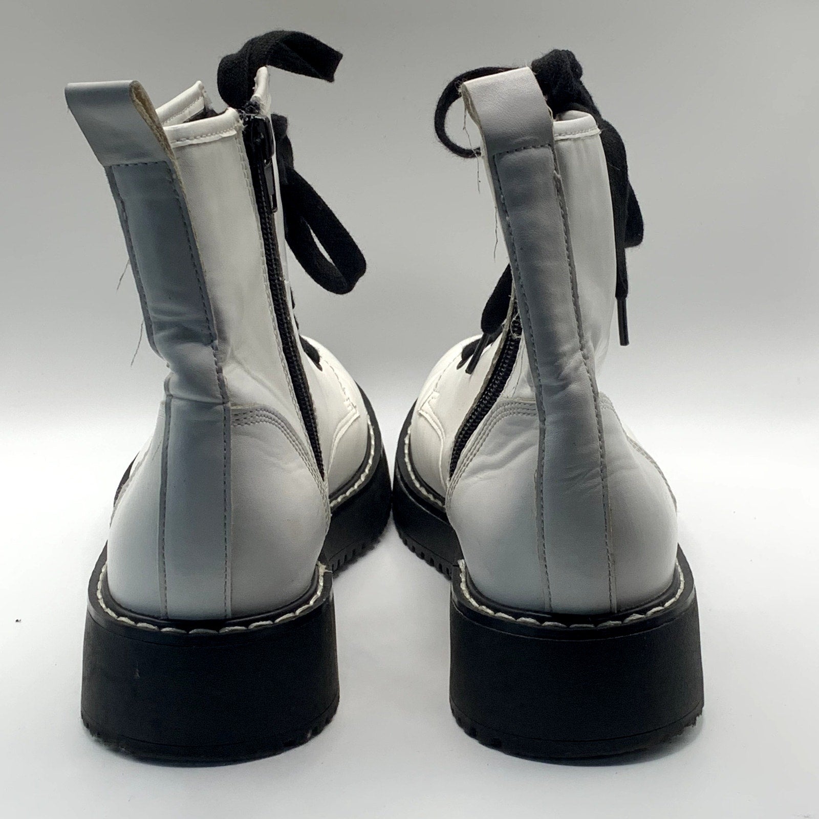 MADDEN GIRL Women's White Kurtt Faux-Leather Side-Zip Lace-Up Combat Boots SZ7.5