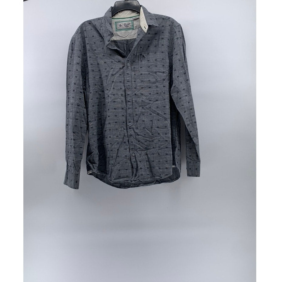 ORIGINAL PENGUIN Men's Gray Cassette Regular-Fit Button-Up Long Sleeve Shirt SZL