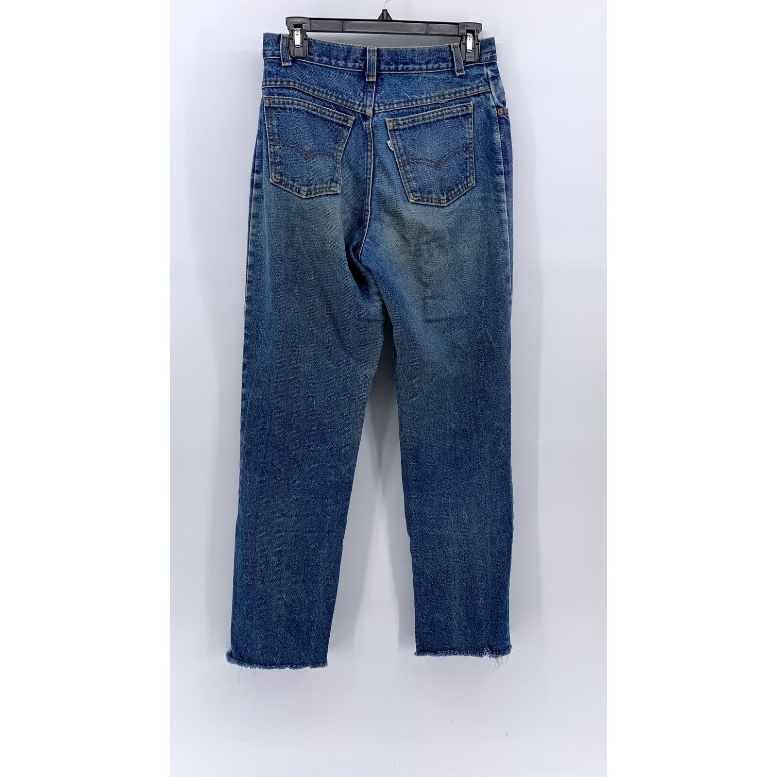 LEVI'S Misses Vintage Medium Blue Denim Frayed Classic Straight Jeans SZ L