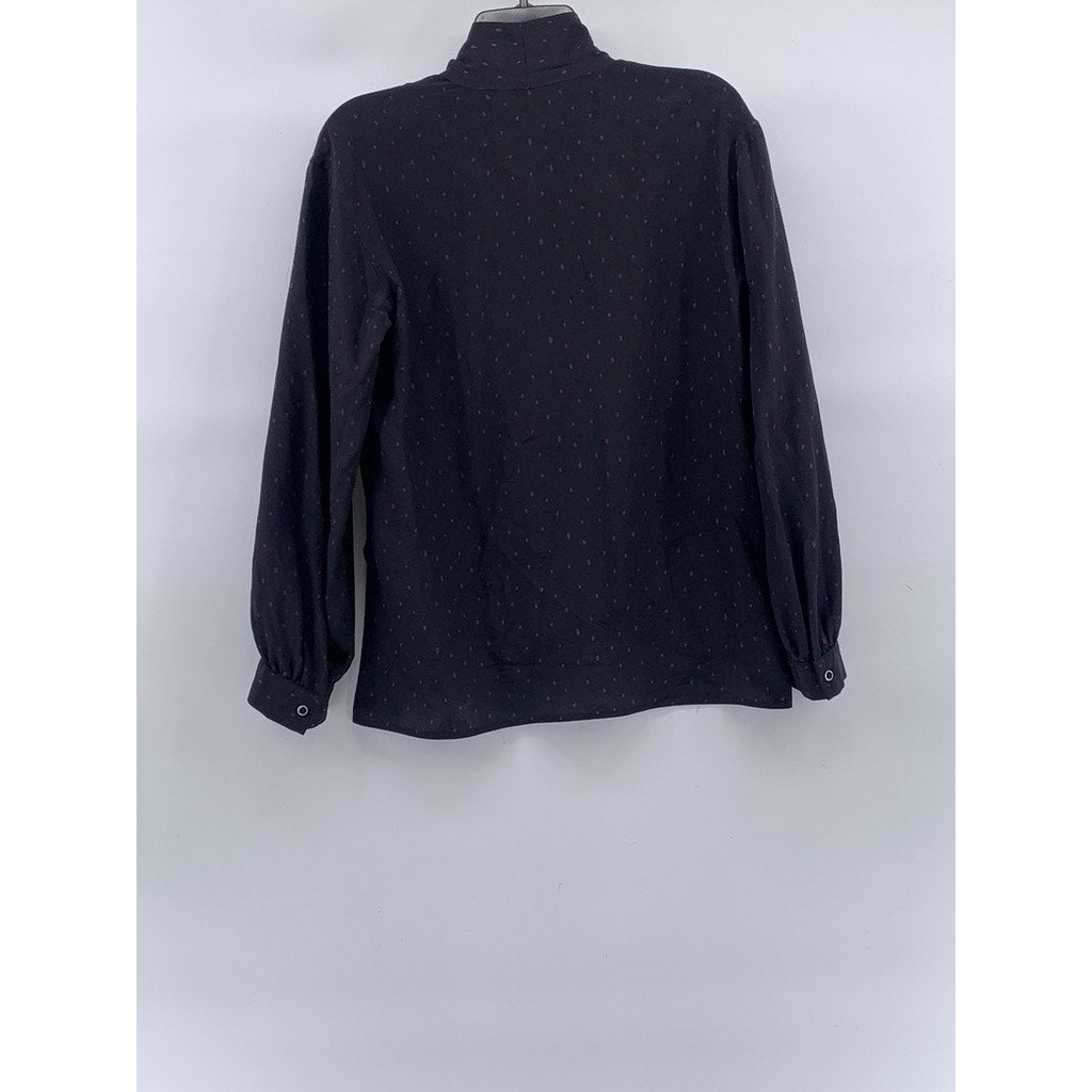 SCANLAN THEODORE Women’s Black-Purple Micro Dot Tie-Neck Long Sleeve Blouse SZ 4