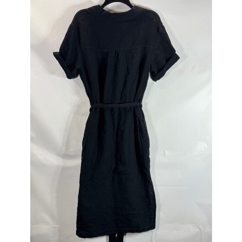 MAGASCHONI Women's Black Organic Cotton Gauze Short Sleeve Side-Slit Dress SZ M