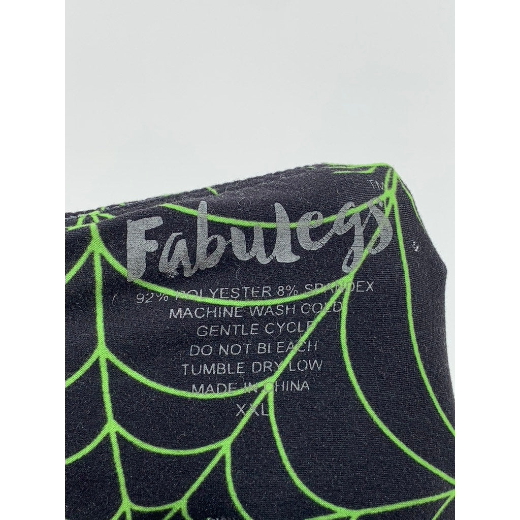 FABULEGS Women's Black-Green Spider-Web Print Leggings SZ XXL