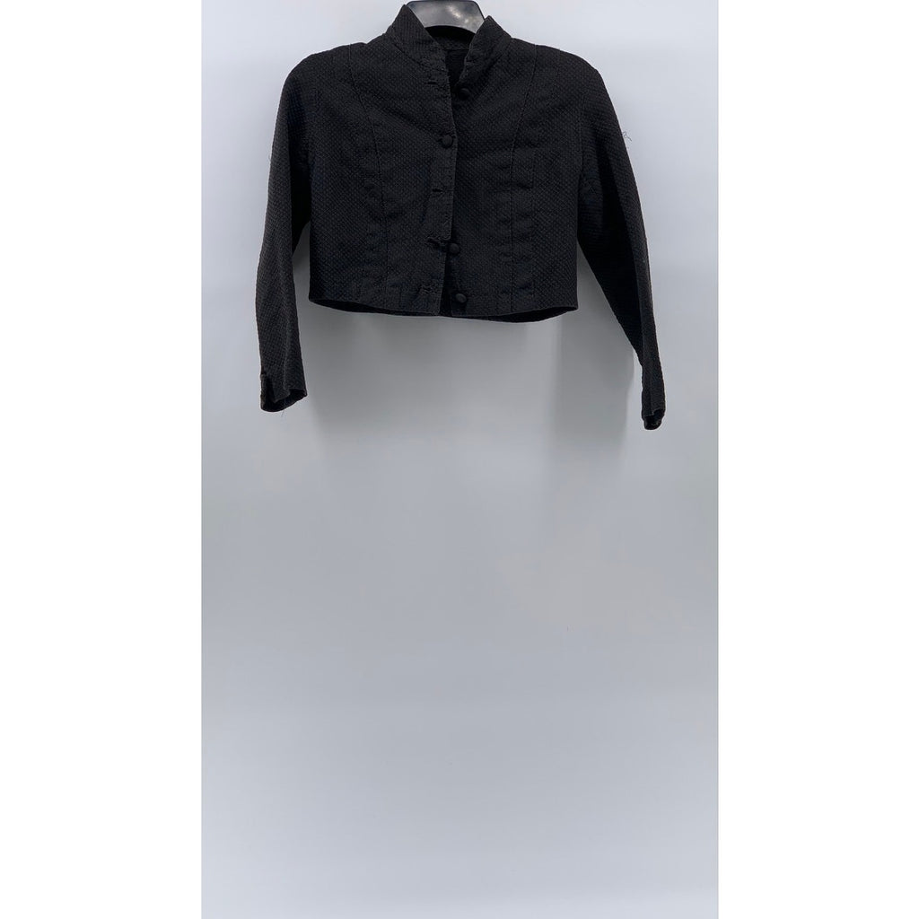 UNBRANDED Women's Black Textured Button-Up Long Sleeve Denim Cropped Jacket SZ S