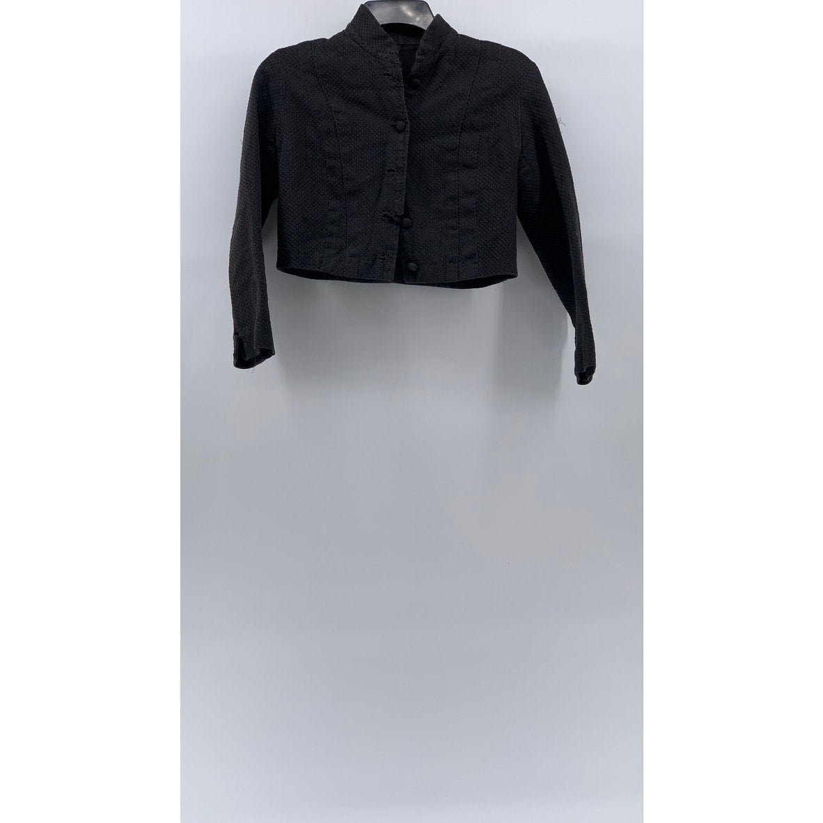 UNBRANDED Women's Black Textured Button-Up Long Sleeve Denim Cropped Jacket SZ S