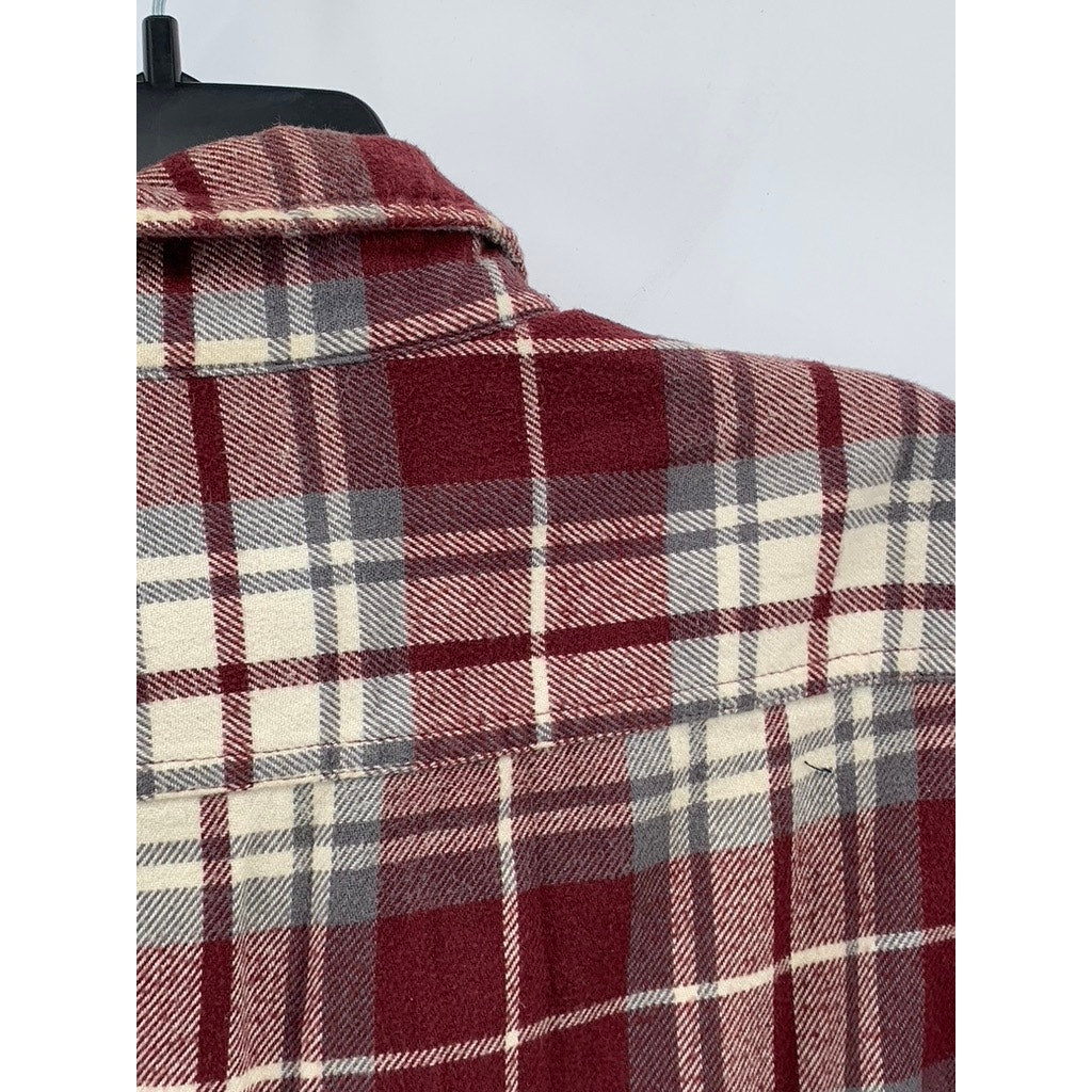 AMERICAN EAGLE Men's Red-White Plaid Button-Up Long Sleeve Flannel Shirt SZ M