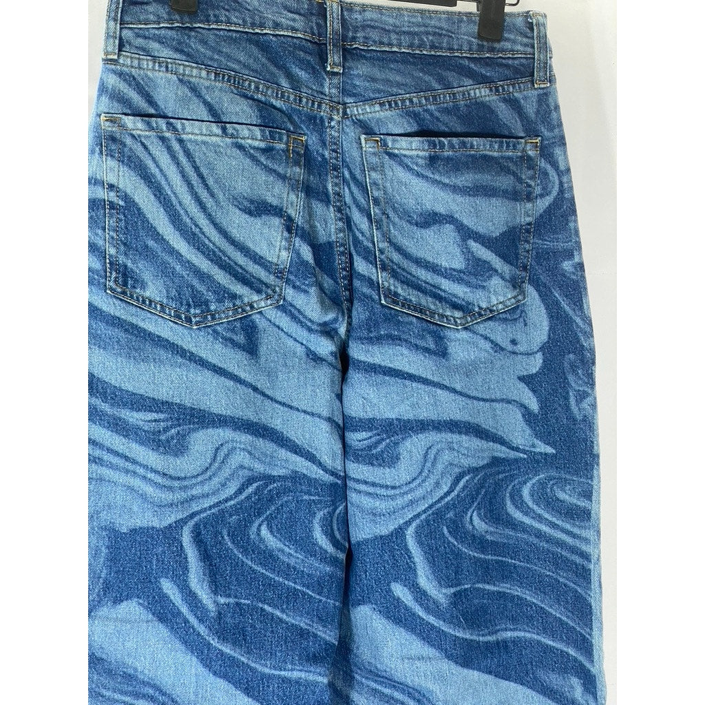 WILD FABLE Women's Blue Denim Swirl Print Highest Rise Baggy Jean SZ 28