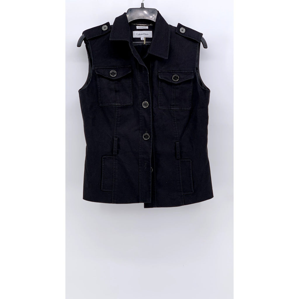 CALVIN KLEIN Women's Black Stretch Button-Up Sleeveless Top SZ 8