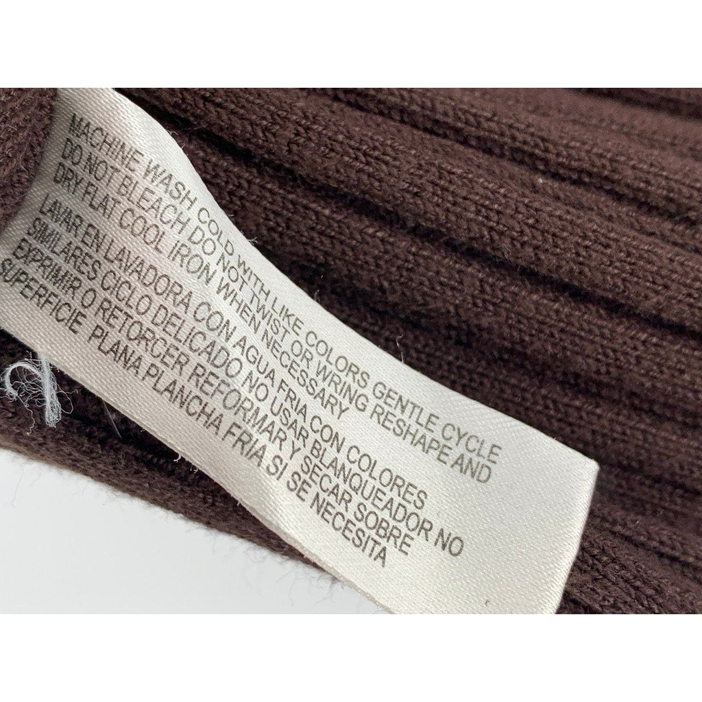 UNBRANDED Women's Brown Ribbed V-Neck Long Sleeve Top SZ S