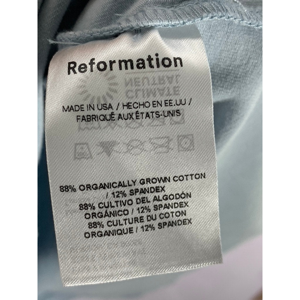 REFORMATION Women's Light Blue V-Neck Short Sleeve Knit Mini Dress SZ S
