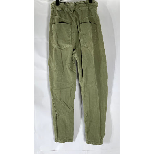 ZARA Women’s Olive Green Corduroy Ruffle-Waist Jogger Pant SZ 12