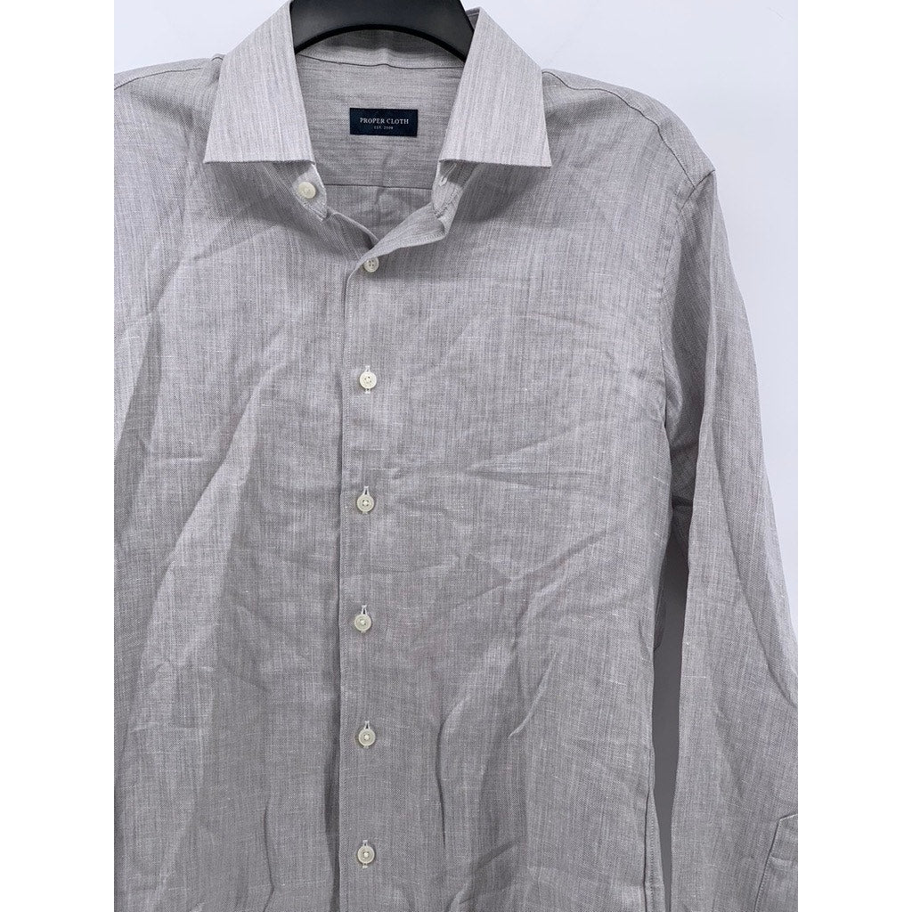 PROPER CLOTH Men's Reda Light Gray Merino-Linen Button-Up Long Sleeve Shirt SZ M