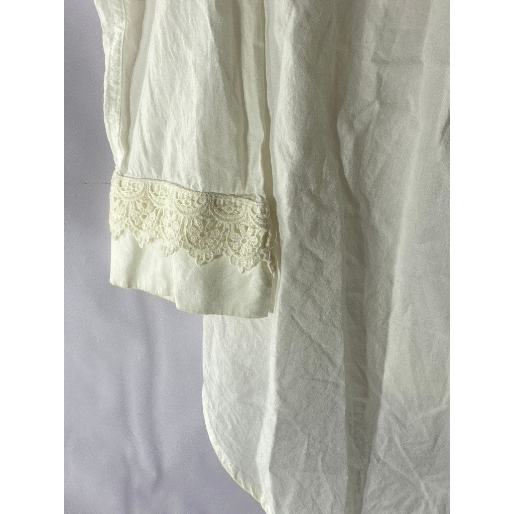 TASHA POLIZZI COLLECTION Women’s Cream Crochet Knit V-Neck Button Top SZ M