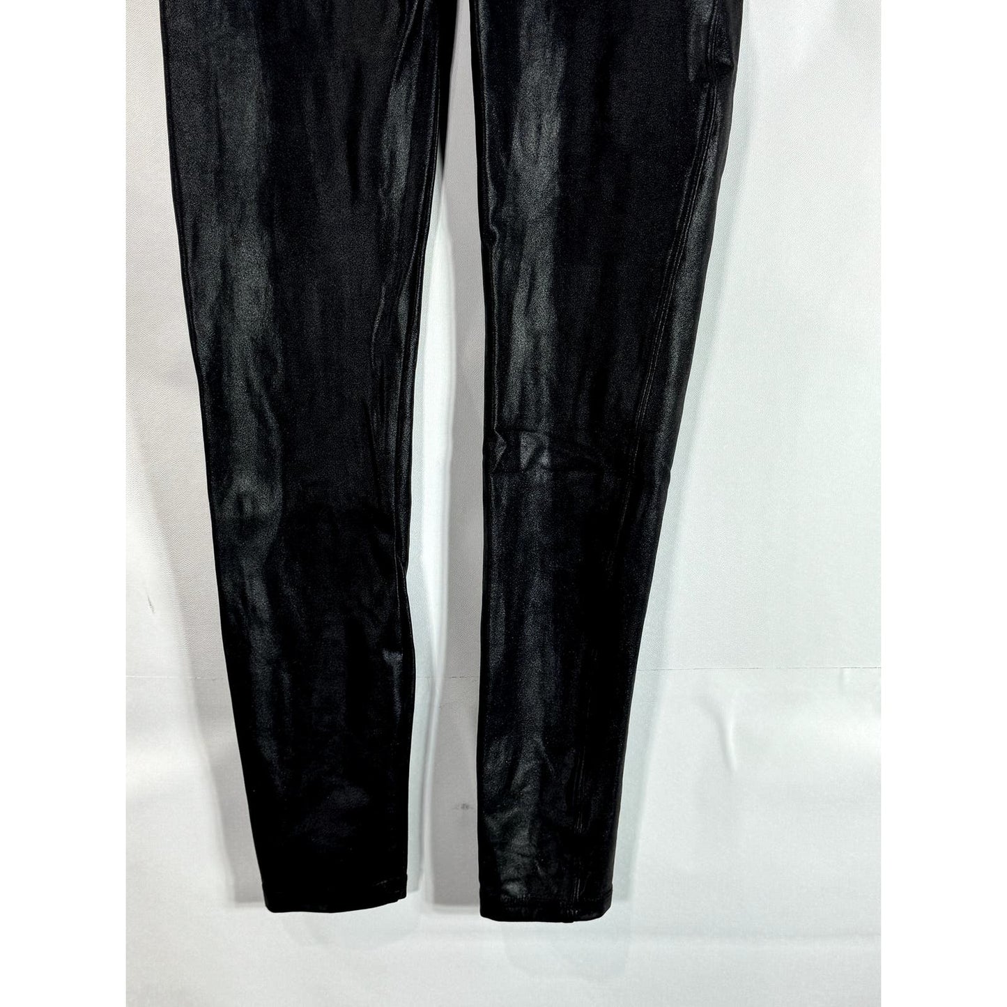 SPANX BY SARA BLAKELY Women's Black Faux Leather Pull-On Ankle Leggings SZ L