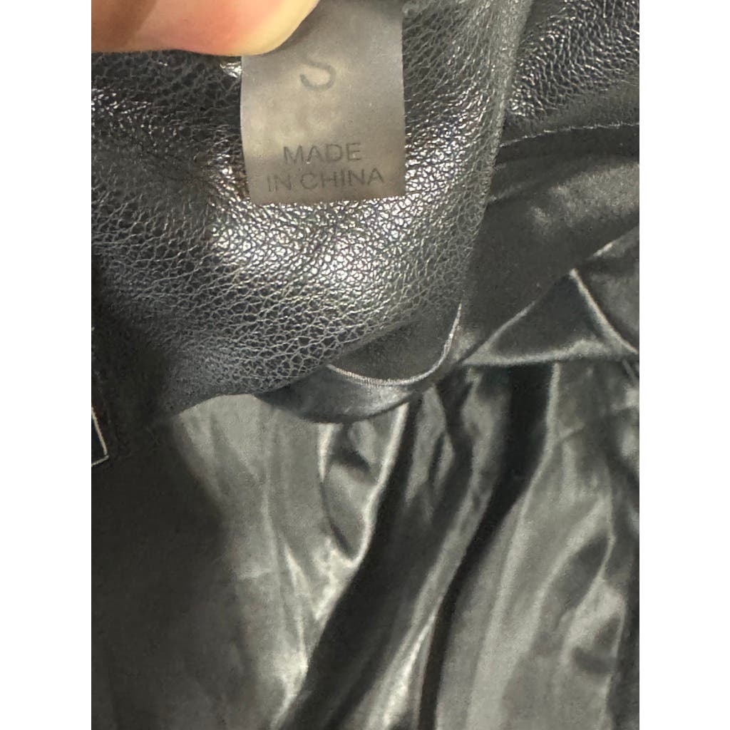 BAGATELLE Women's Black Faux Leather Grunge Chic Open Front Trench Coat SZ S