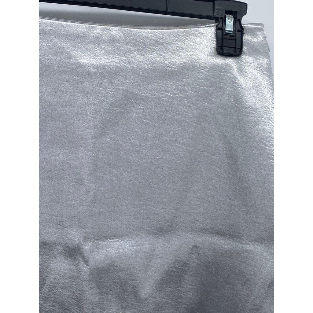 H&M Women's Silver Metallic Ruffle-Hem Mini Skirt SZ 6