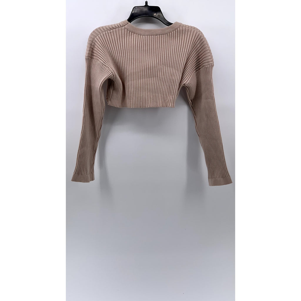BOHME Women's Beige Ribbed Pullover Cutout Shrug Sweater SZ S