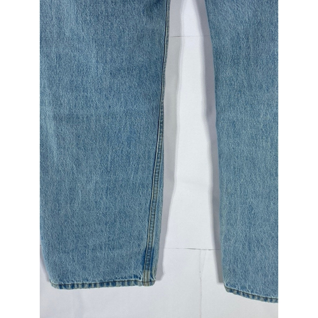 ASOS DESIGN Women's Light Blue Denim Slit-Hem Baggy Straight-Leg Jean SZ 30X32
