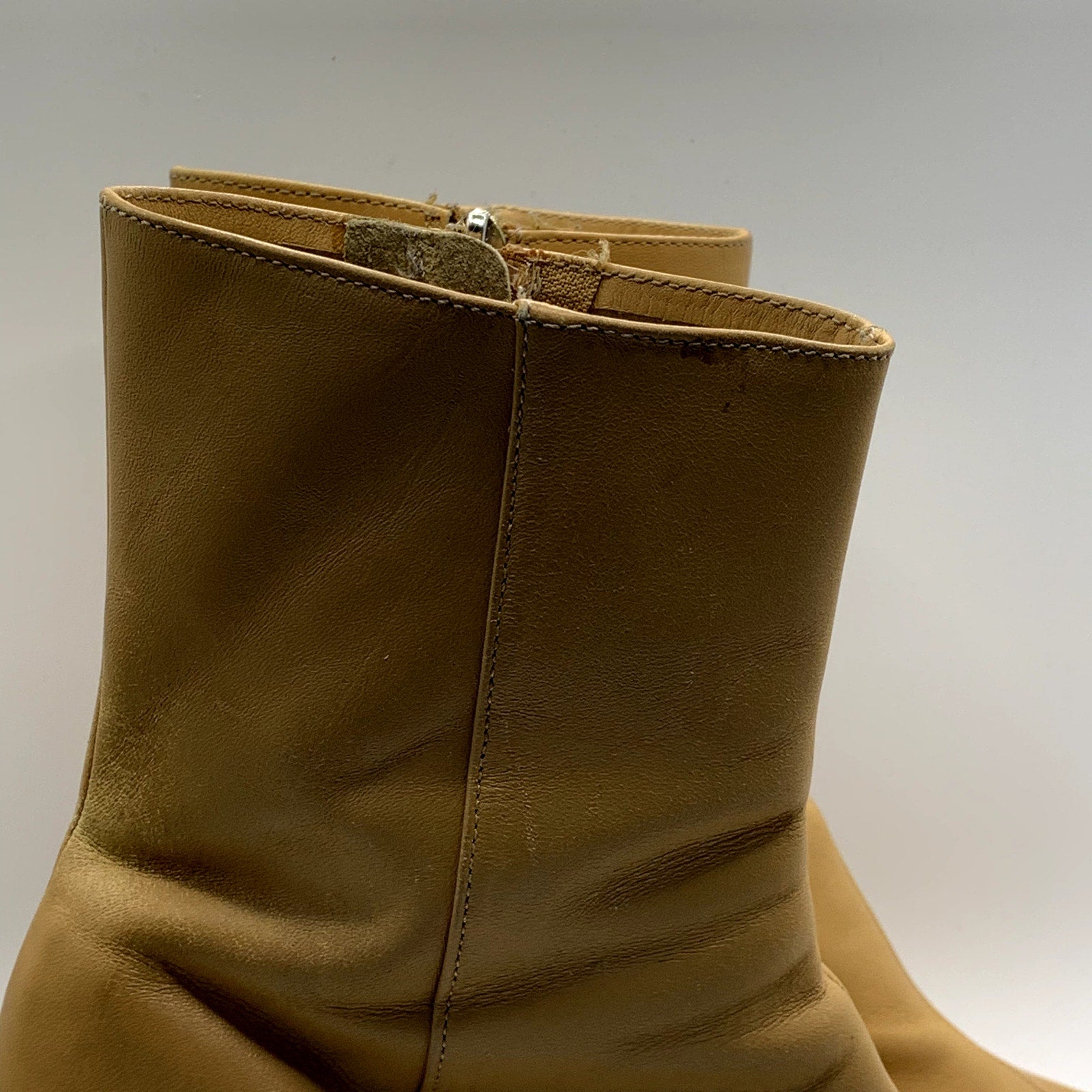 ZARA Women's Tan Faux-Leather Block-Heel Round-Toe Ankle Boots SZ 8