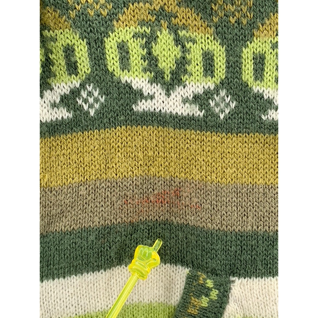 UNBRANDED Women's Green-Brown Printed Knit Hooded Fringe Hem Sweater SZ S