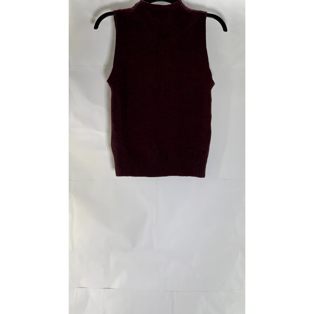 EAST BOY Women's Burgundy-Tan Diamond Crewneck Knit Sweater Vest SZ S