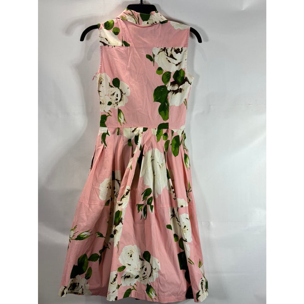 SAMANTHA SUNG Women's Pink Floral Claire Sleeveless Knee-Length Shirtdress SZ 2