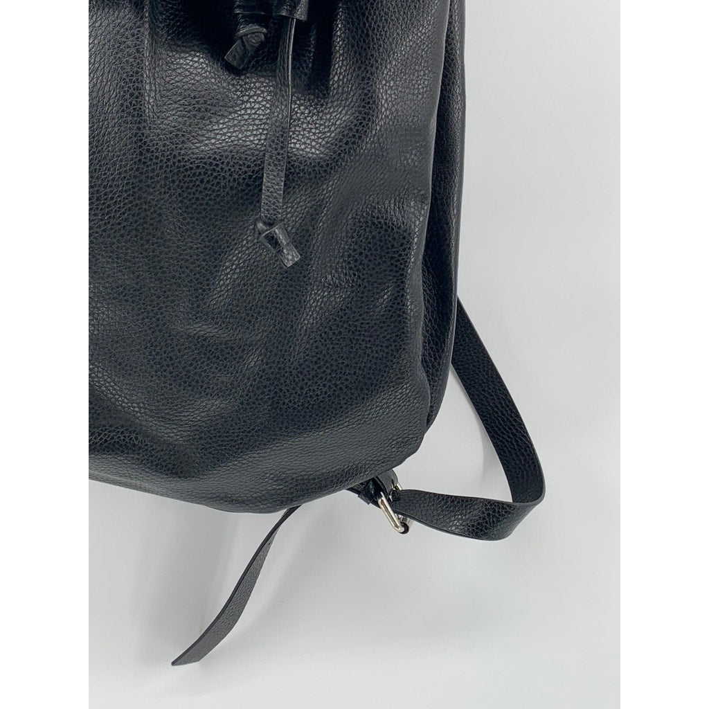 ZARA Women's Black Faux Leather Flap Drawstring Backpack