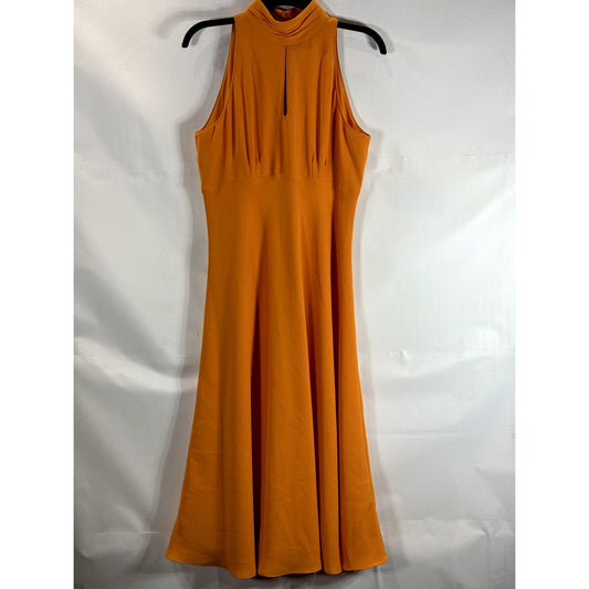 KAREN MILLEN Women's Orange Ruched Mock-Neck Sleeveless Empire-Waist Dress SZ 8