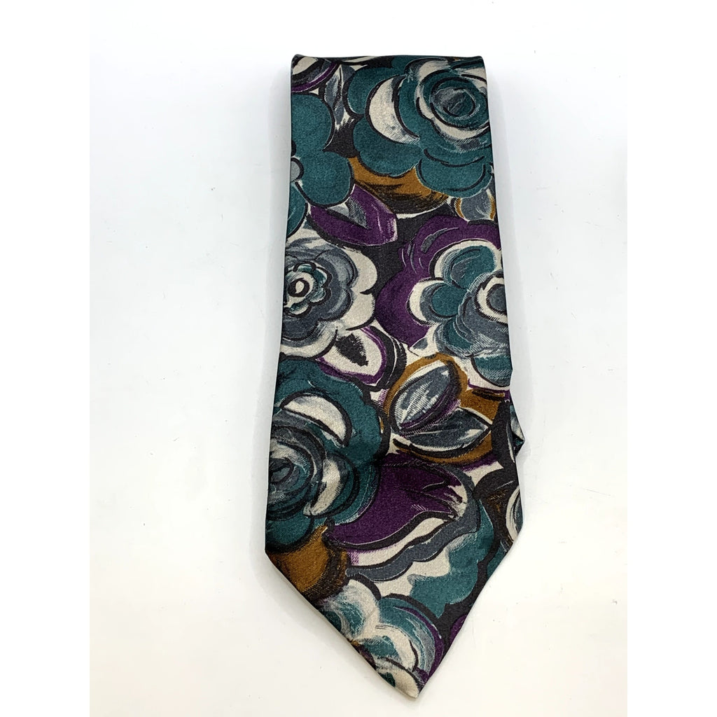 HAGGAR Men's Vintage 90's Floral Paint Abstract USA Tie