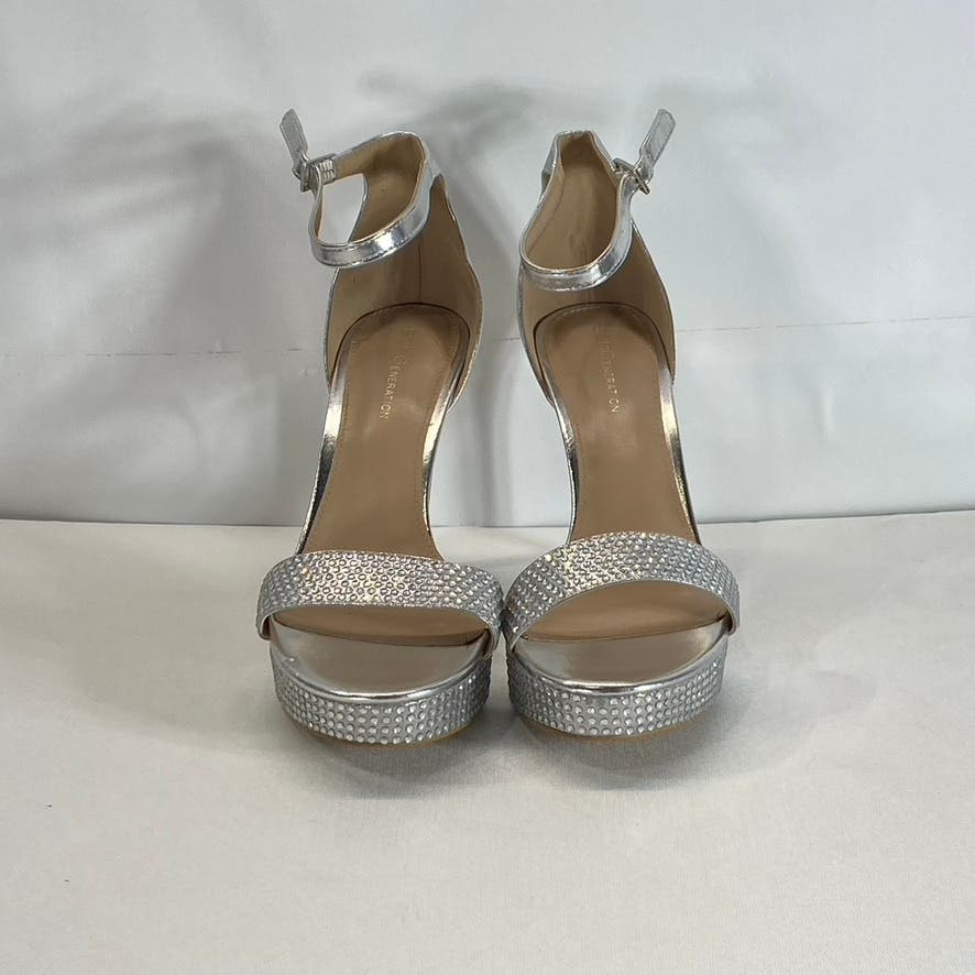 BCBGENERATION Women's Silver Rhinestone Nallah-2 Platform Sandals SZ 8.5